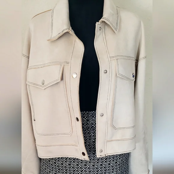 Stoosh Women's Ivory Seude Like Jacket - Picture 1 of 10